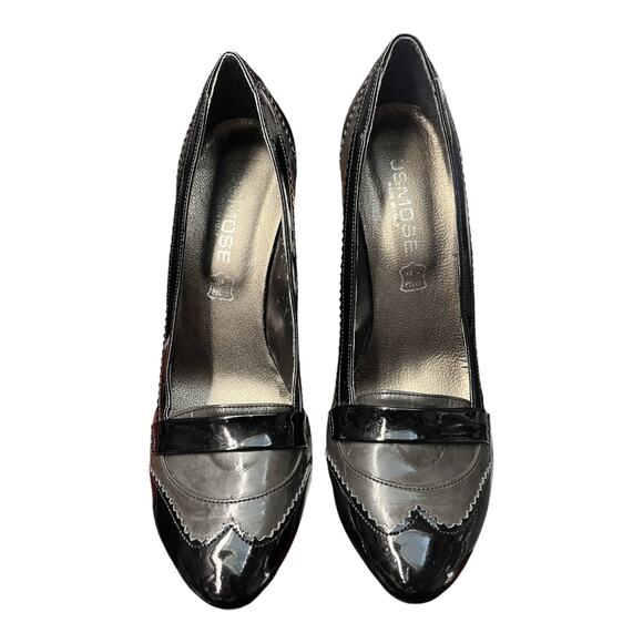 OSMOSE Paris Platform Pumps Black Patent Leather Stiletto Heel Italy EU 38 EUC - Picture 2 of 8